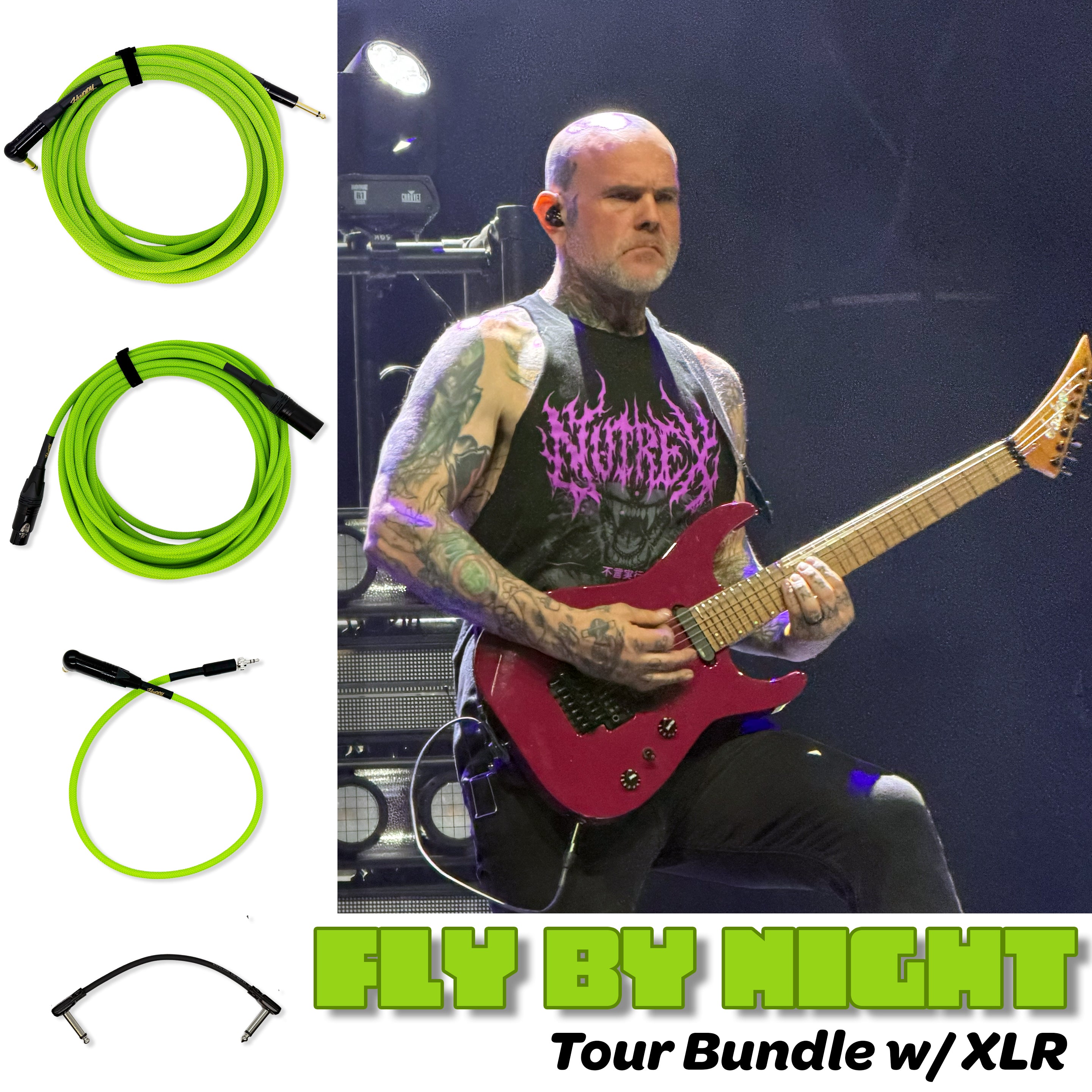 Fly By Night Tour Bundle Sleeved w/XLR - Guitar Cable, Wireless Cable, XLR Cable and Patch Cable Sleeved Fly Rig