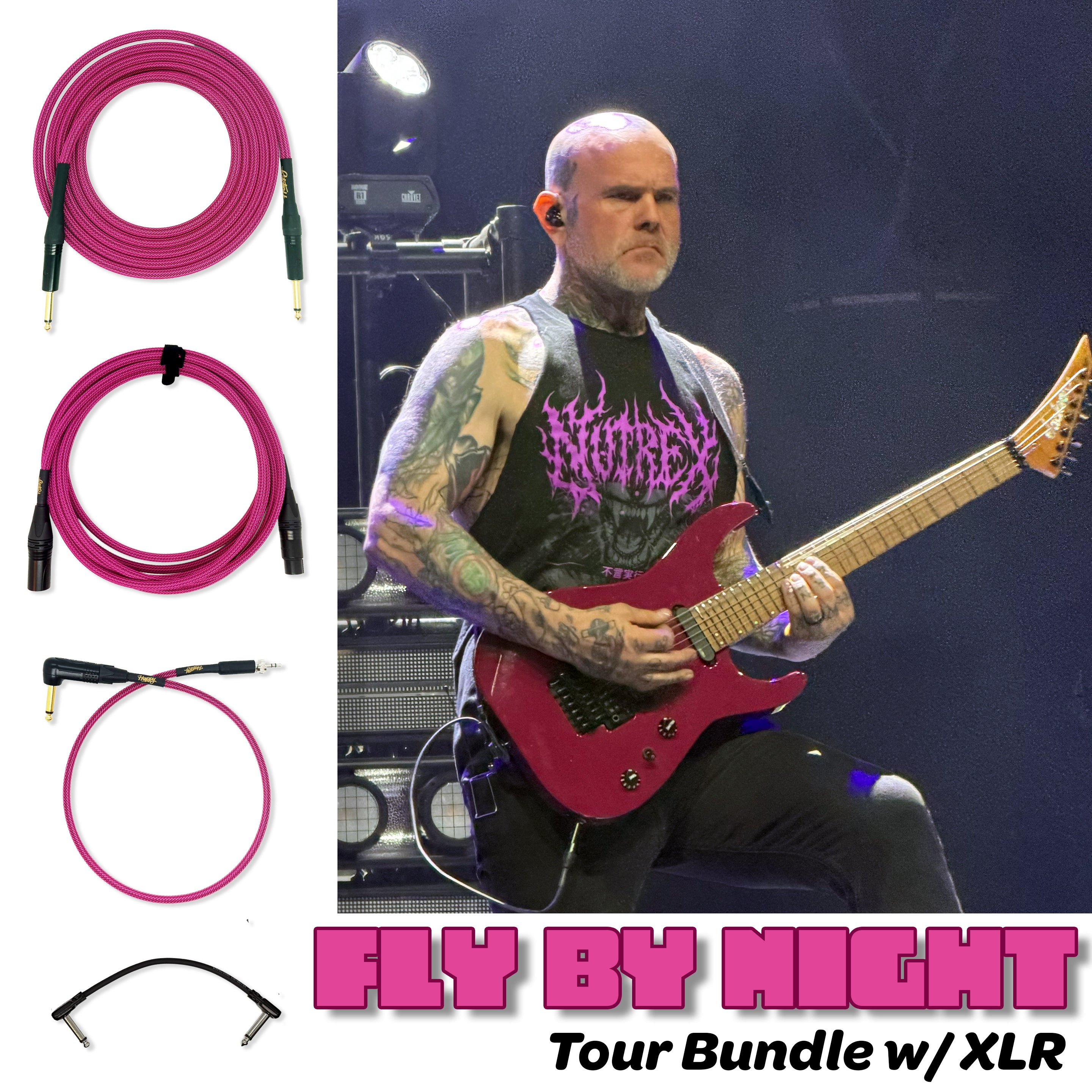 Fly By Night Tour Bundle Sleeved w/XLR - Guitar Cable, Wireless Cable, XLR Cable and Patch Cable Sleeved Fly Rig